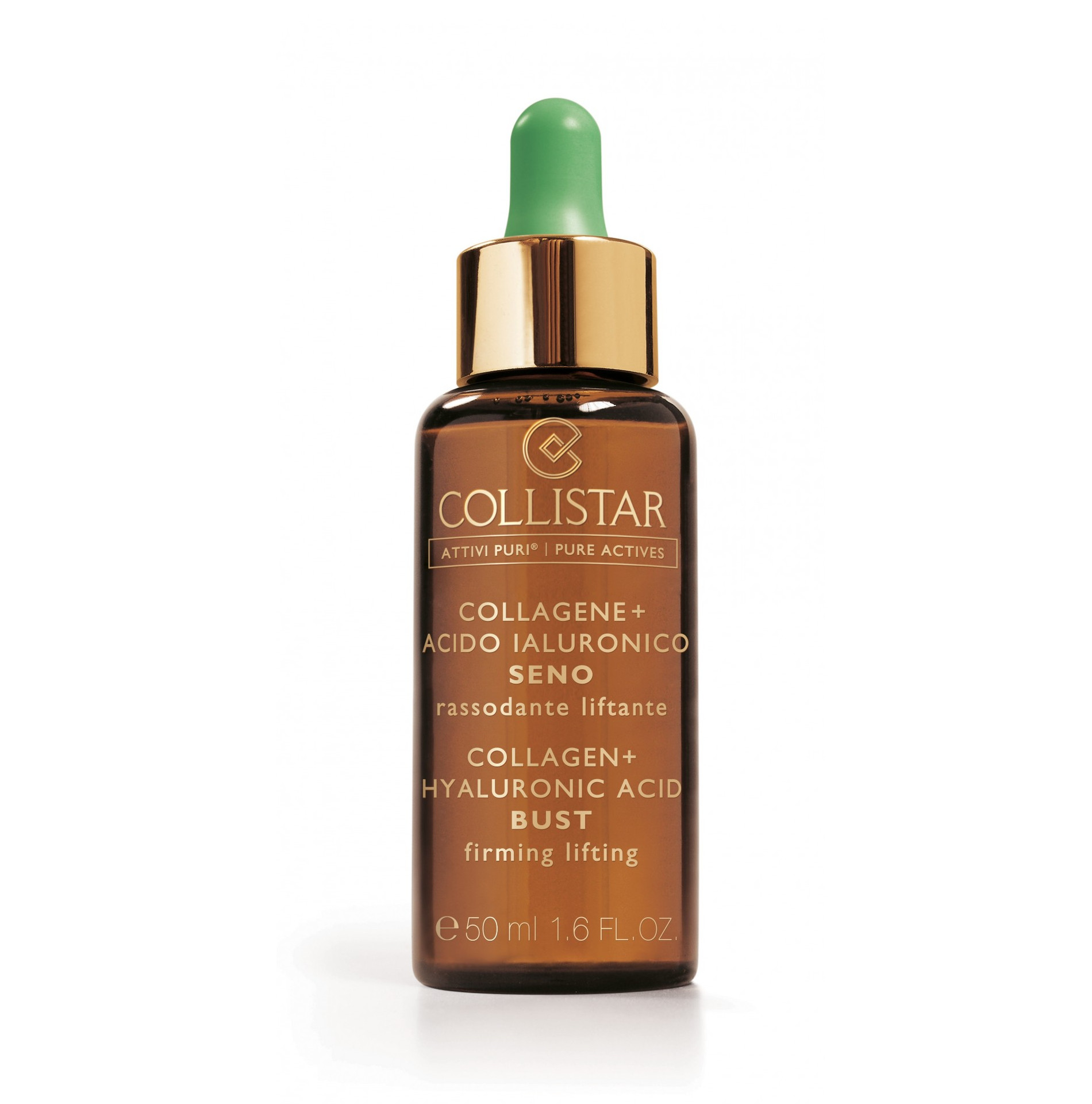 Collistar - Seios Colagénio + Ácido Hialurónico 50ml Frasco de sérum Collistar Collagen+ Ácido Hialurónico para peito com conta-gotas verde