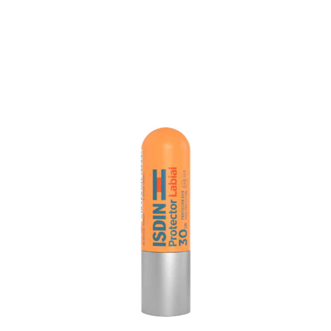 Isdin - Stick Protetor Labial SPF30 4gr Protetor labial ISDIN fator 30 em embalagem cilíndrica laranja e prateada