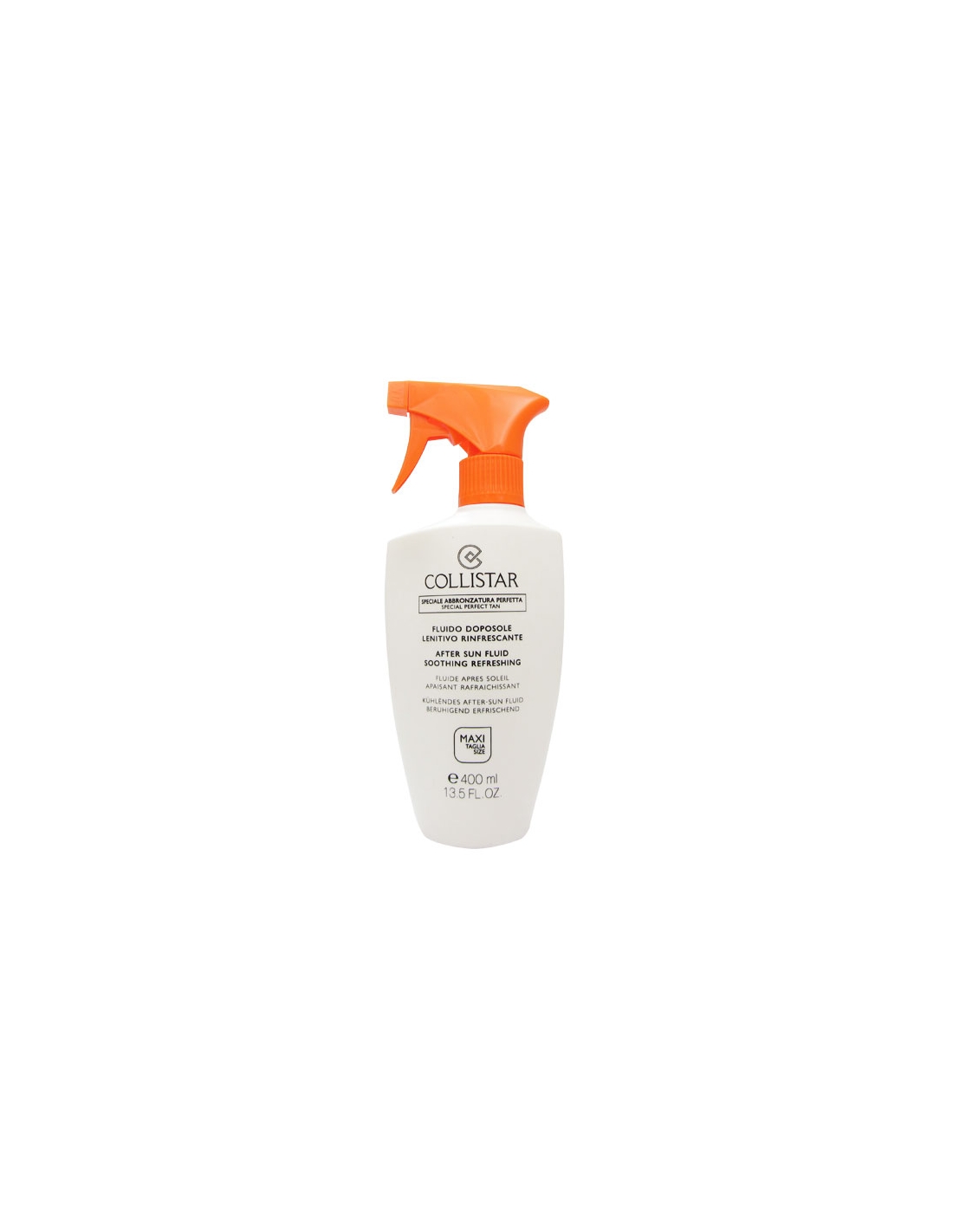 Collistar - Fluido Lenitivo e Refrescante Pós-Solar 400ml Frasco de fluido pós-sol Collistar branco com pulverizador laranja