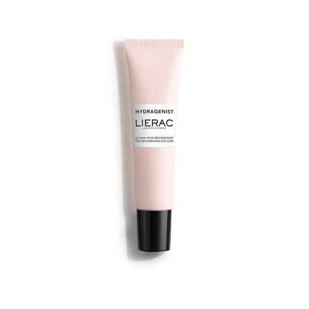 Lierac - Hydragenist Cuidado de Olhos Reidratante 15ml Tubo plástico rosa claro com tampa preta e texto preto para cuidados de pele