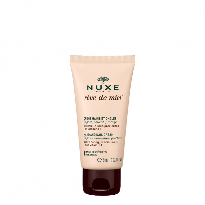 Nuxe - Rêve de Miel Creme de Mãos e Unhas 50ml Frasco de creme para mãos e unhas Nuxe Rêve de Miel bege com tampa castanha