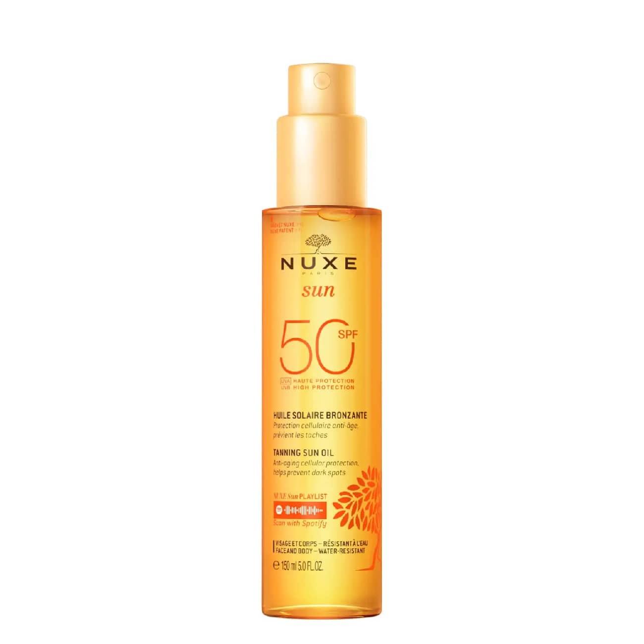Nuxe - Sun Óleo Bronzeador Rosto e Corpo SPF50 150ml Frasco de óleo bronzeador solar Nuxe Sun SPF 50