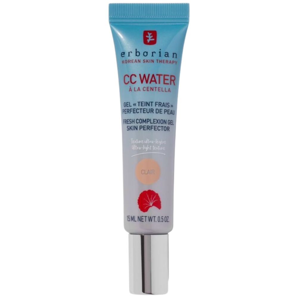 Erborian - CC Water Centelha Asiática Clair 15ml Tubo de CC Water à base de Centella da Erborian com texto em azul, vermelho e branco