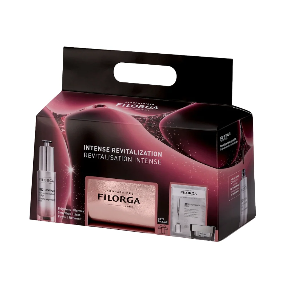 Filorga - Coffret NCEF-Revitalize Intense Sérum Pack Filorga Intense Revitalization com produtos de cuidados de pele e bolsa rosa