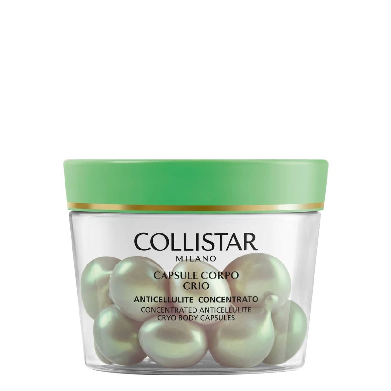 Collistar - Cryo Body Cápsulas Concentradas Anti-Celulite 14unid. Frasco com cápsulas peroladas verde-claras para anticelulite da Collistar Milano