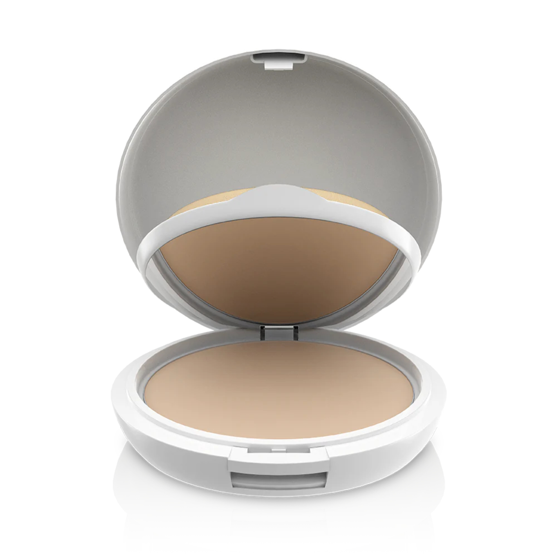 Dermagius - BK Compact SPF50+ Cor 1 Claro Recarga 8gr Pó compacto de maquilhagem num estojo redondo branco aberto com espelho