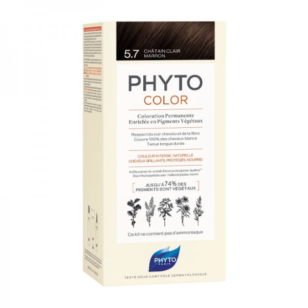 Phyto - Phytocolor 5.7 Castanho Claro Marron Caixa de coloração capilar PHYTOLOR COLOR 5.7 Châtain Clair Marron branca com texto