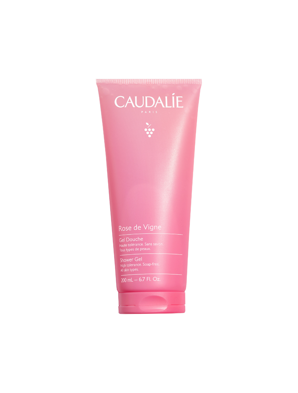Caudalie - Gel Duche Rose de Vigne 200ml Gel de banho CAUDALÍE rosa com texto em branco, 200 ml
