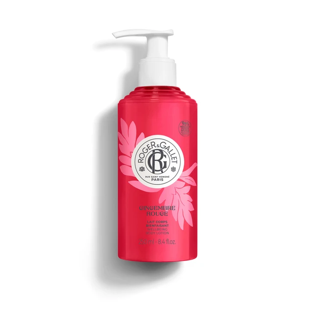 Roger&Gallet - Gingembre Rouge Leite de Corpo de Bem-Estar 250ml Frasco vermelho com doseador branco de loção corporal Roger & Gallet