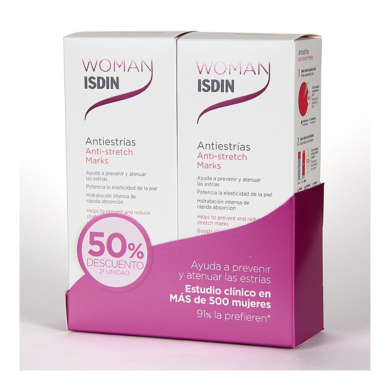 Isdin - Woman Duo Anti-estrias 2X250ml Embalagem dupla de ISDIN Woman Anti-stretch Marks com oferta de desconto