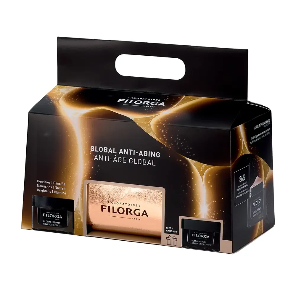 Filorga - Coffret Global-Repair Advanced Embalagem preta e dourada com produtos de anti-envelhecimento da marca Filorga