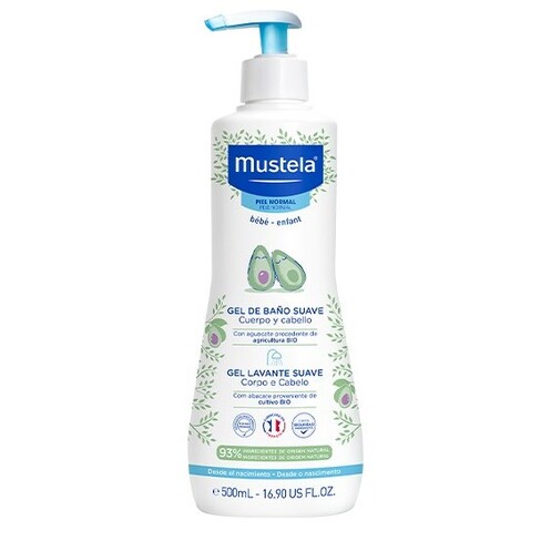 Mustela - Gel Lavante Suave 500 ml Frasco de gel de banho suave Mustela com tampa de bomba azul