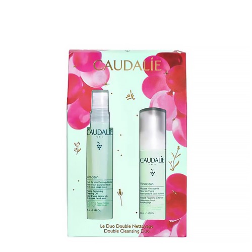 Caudalie - Coffret Vinoclean Dupla Limpeza Pack Caudalie Vinoclean com dois frascos de limpeza facial em caixa decorada com bagas vermelhas
