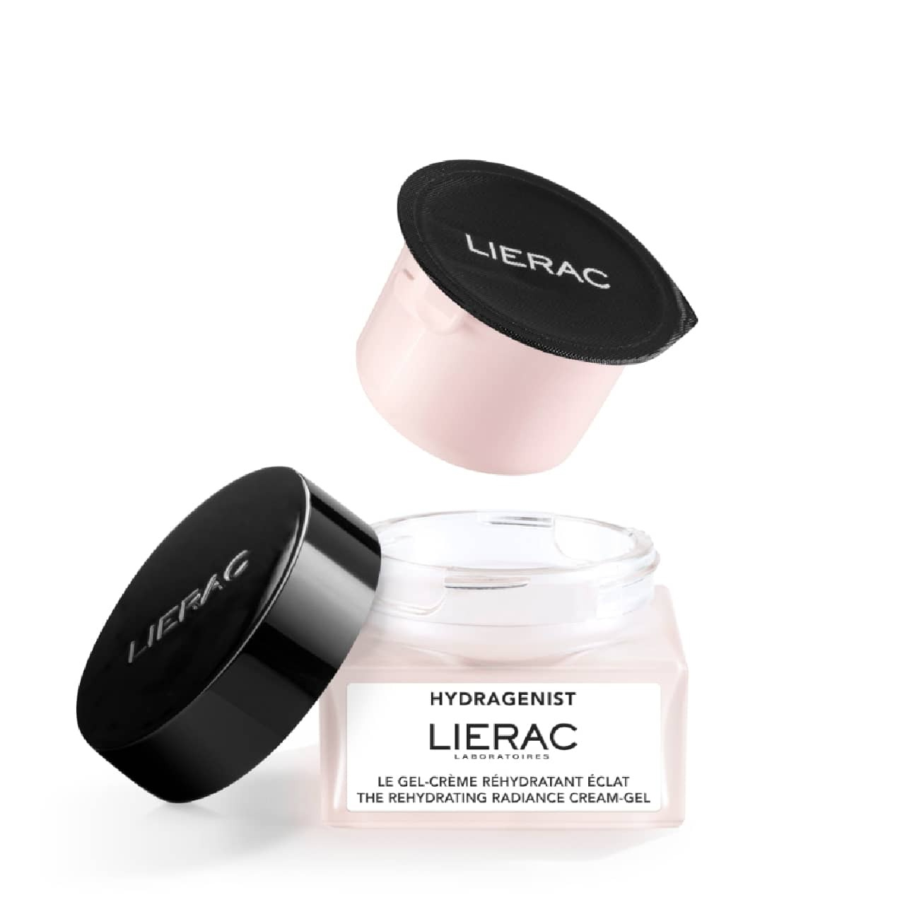 Lierac - Hydragenist Gel Creme Hidratante Iluminador Recarga 50ml Creme LIERAC em frasco de vidro rosa e tampa preta com cápsula rosa