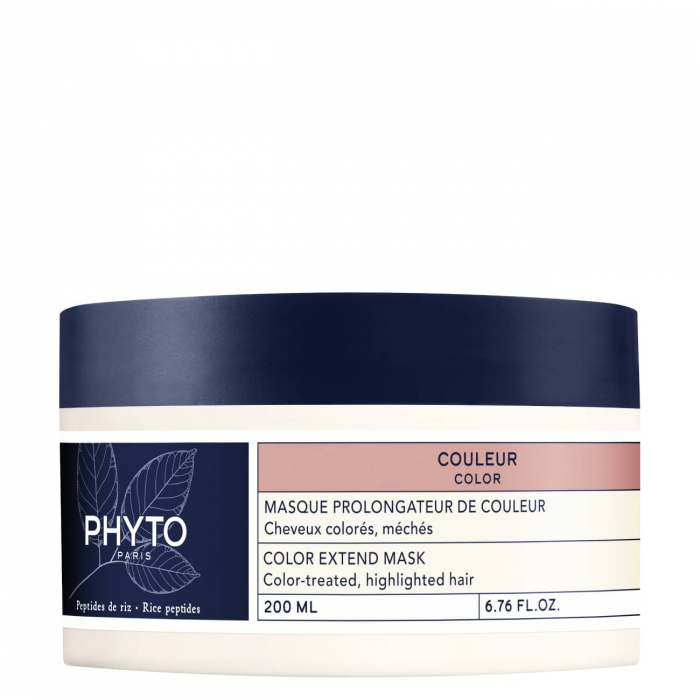 Phyto - Color Máscara Protetora Cabelos Pintados 200ml Frasco de creme PHYTO Paris com tampa azul e etiqueta com texto em francês e inglês