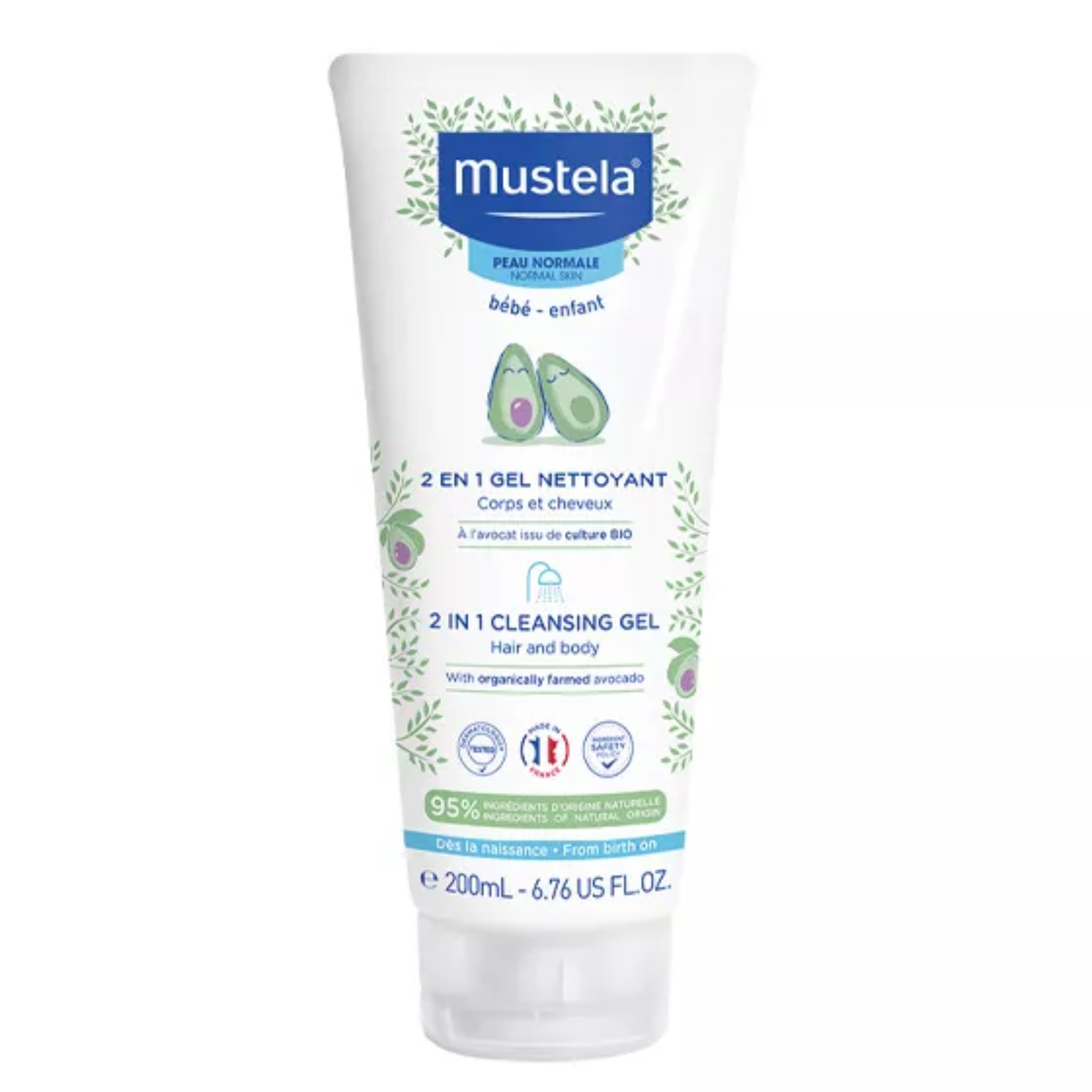 Mustela - Bebé Gel Lavante 2 em 1 Cabelo e Corpo 200ml Gel Mustela limpeza corpo e cabelo 2 em 1 com abacate em tubo branco