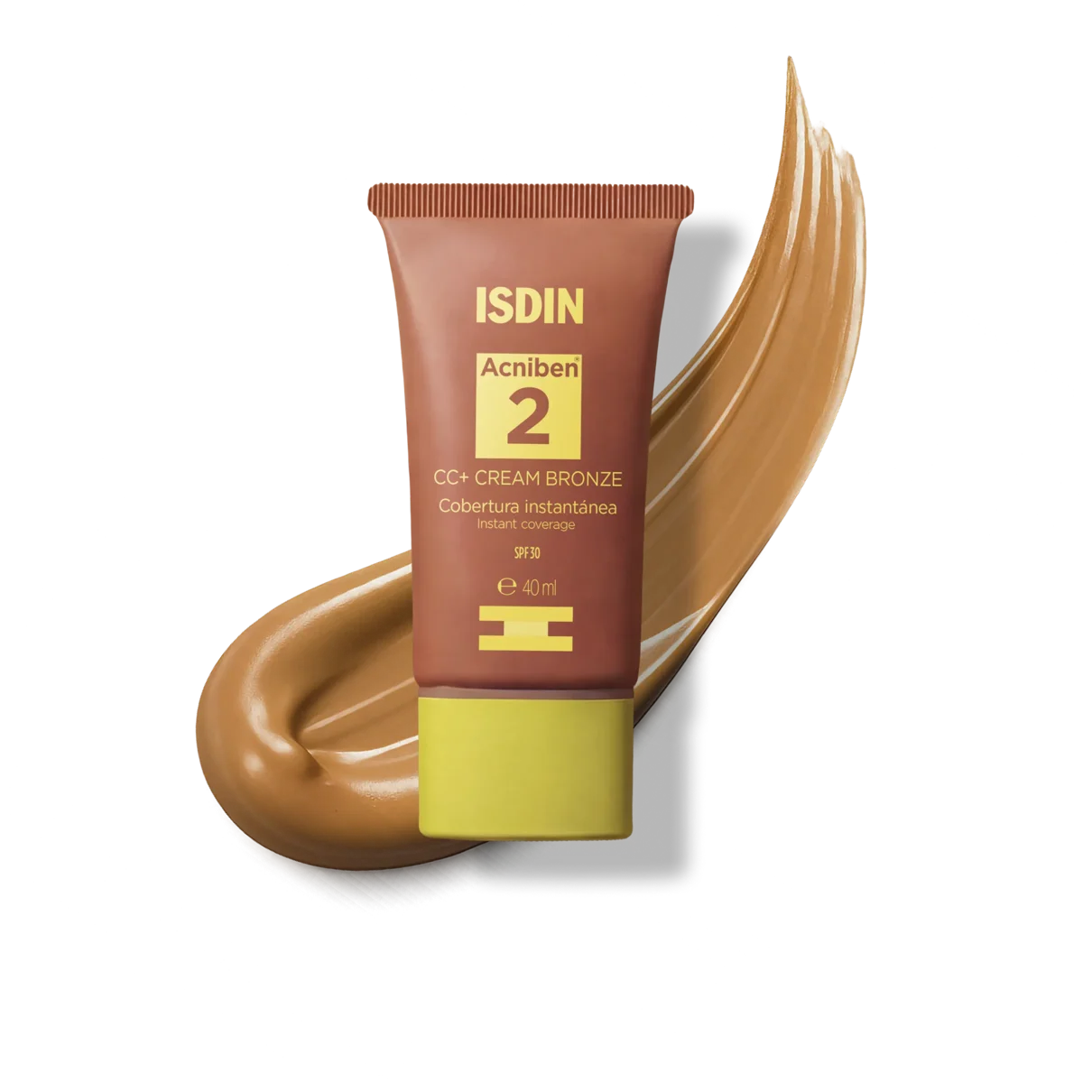 Isdin - Acniben CC + Cream Bronze SPF30 40ml Creme CC+ bronze ISDIN Acniben 2 com embalagem castanha e amarela