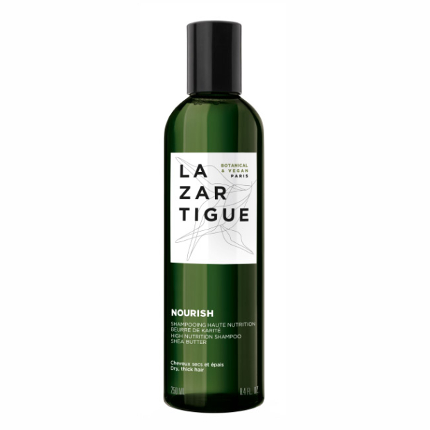Lazartigue - Champô Nutrição Extrema Manteiga de Karité 250ml Frasco verde de shampoo Lazartigue Nourish com tampa preta