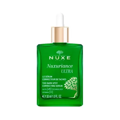 Frasco verde com conta-gotas do sérum Nuxe Nuxuriance Ultra