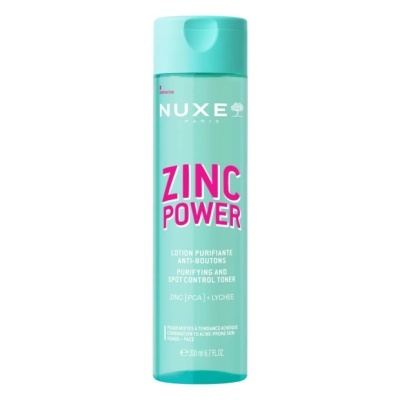 Frasco azul claro NUXE Zinc Power loção purificante anti-bolhas
