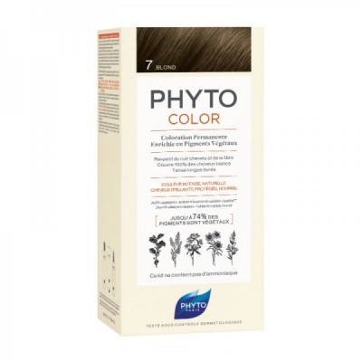 Caixa de coloração capilar PHYTColor tom 7 Blond com ilustrações de plantas