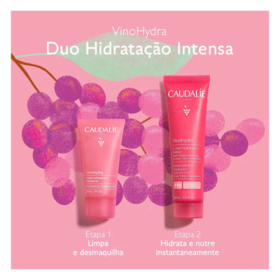 Duo Hidratação Intensa Caudalie VinoHydra com dois tubos e cachos de uvas