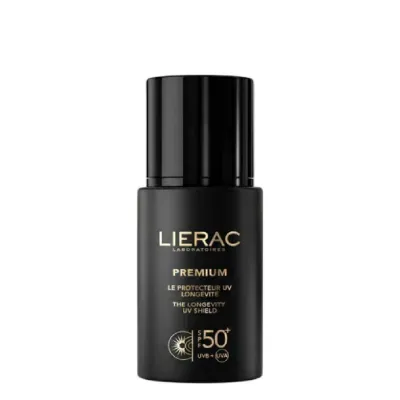Frasco preto de proteção solar LIERAC Premium FPS 50+