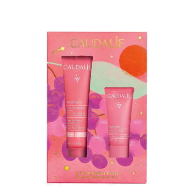Conjunto Caudalie VinoHydra com creme e gel hidratante em embalagem rosa decorada