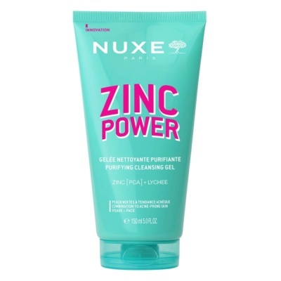 Gel de limpeza purificante NUXE Zinc Power em tubo azul turquesa