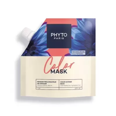 Embalagem saqueta PHYTO PARIS Color Mask 75 ml com design floral azul