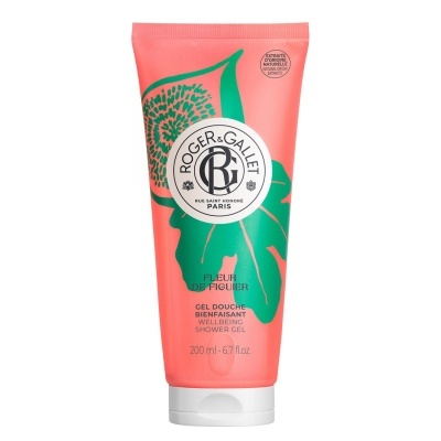 Gel de duche Roger & Gallet Fleur de Figuier em tubo cor de rosa com design verde