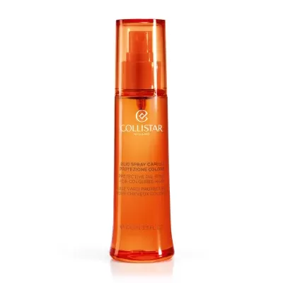 Frasco laranja de óleo spray para cabelo Collistar com tampa e aplicador