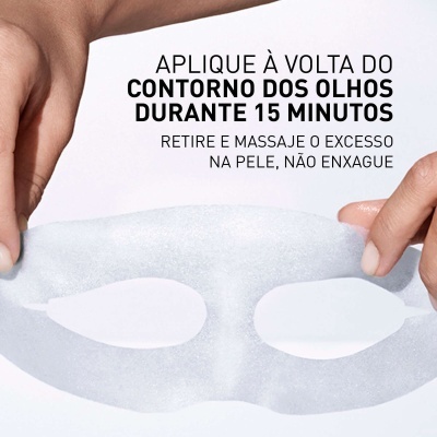 Máscara facial branca translúcida com instruções em português.