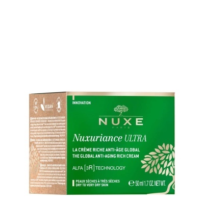 Embalagem creme Nuxe Nuxuriance ULTRA verde e castanha para pele seca