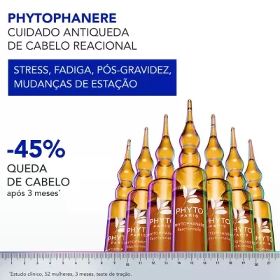 ampolas de vidro âmbar do produto Phytophanere para cuidado antiqueda do cabelo
