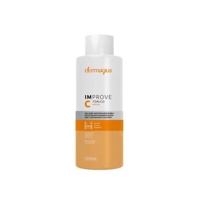 Frasco branco e laranja de tónico facial dermaglus Improve