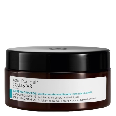 Frasco de creme preto e castanho com etiqueta branca Collistar Attivi Puri Hair