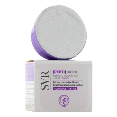 Gel SVR [PEPTI]BIOTIC com embalagem branca e tampa roxa