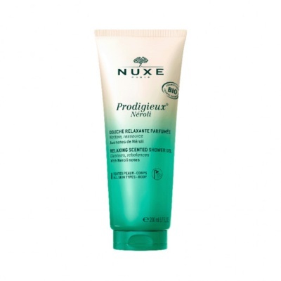 Gel de duche NUXE Prodigieux Neroli em tubo verde degradê para branco