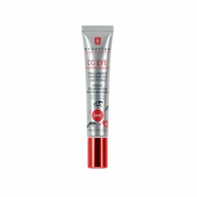 Tubo prateado e vermelho de creme para olhos Erborian CC Eye