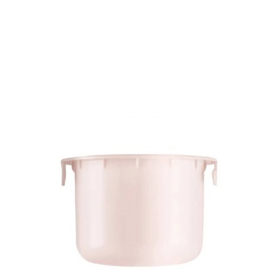 Recipiente de plástico rosa claro com borda saliente