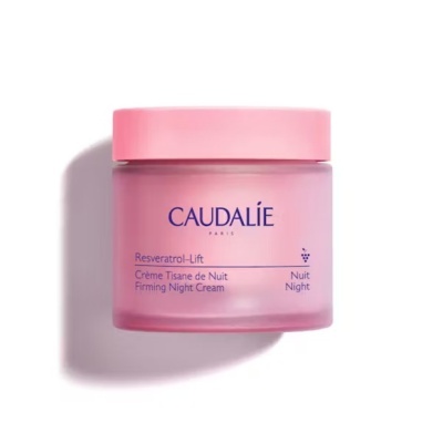 Frasco cor-de-rosa de creme facial de noite Caudalie