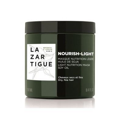 Máscara capilar LAZARTIGUE NOURISH-LIGHT em frasco verde escuro e tampa preta