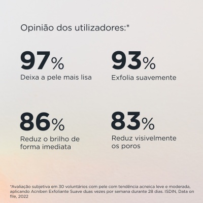 Texto em português com percentagens e benefícios do produto para a pele