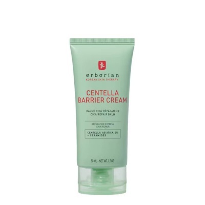 Bisnaga verde clara de creme facial Erborian Centella Barrier Cream com tampa transparente