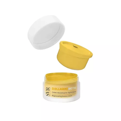 Frasco branco e amarelo de creme SVR Collagen Biotic com tampa destacada