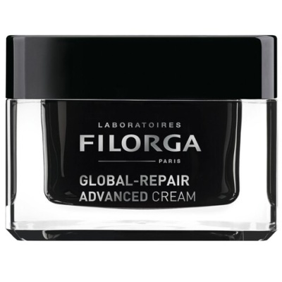 Frasco de creme FILORGA Global-Repair Advanced Cream preto com tampa preta