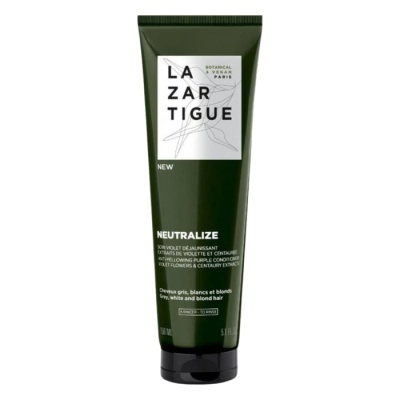Frasco verde escuro de produto LAZARTIGUE NEUTRALIZE para cabelo