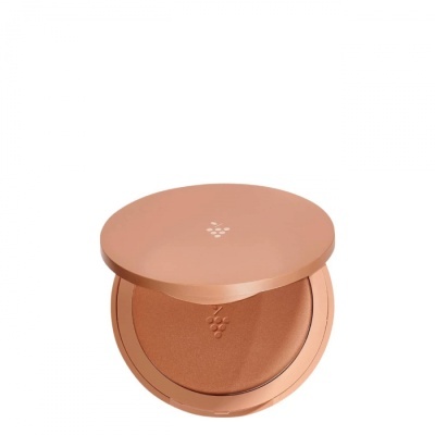 Estojo de maquilhagem compacto bronze com tampa e pó bronzeador com padrão triangular