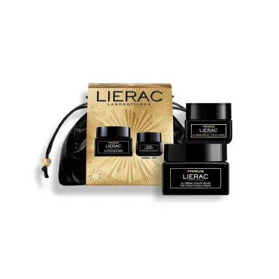 Conjunto de cremes Lierac Laboratoires com embalagem preta e caixa dourada
